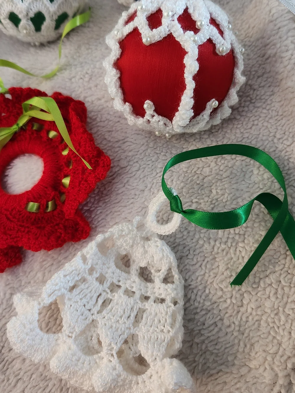 Vintage Handmade Crochet Christmas Ornaments Lot of 8 - Victorian Lace Style